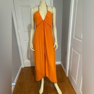 VIX PaulaHermanny Solid Melanie Midi Tangerine Halter  Dress/ Size 4